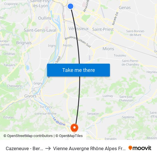 Cazeneuve - Berliet to Vienne Auvergne Rhône Alpes France map
