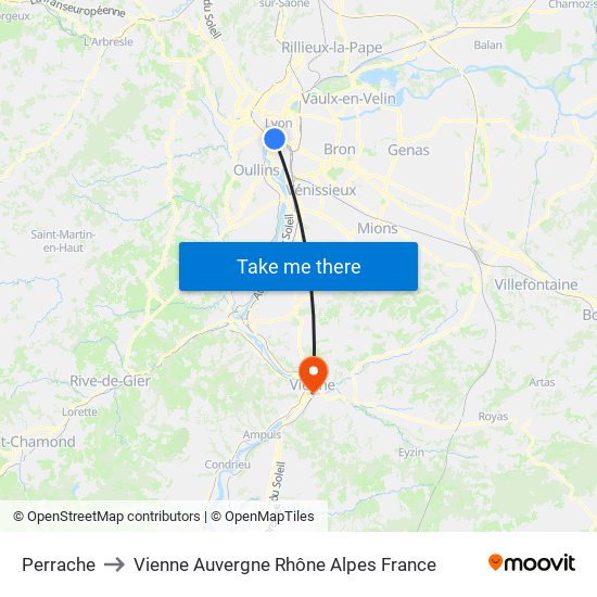 Perrache to Vienne Auvergne Rhône Alpes France map