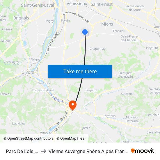 Parc De Loisirs to Vienne Auvergne Rhône Alpes France map