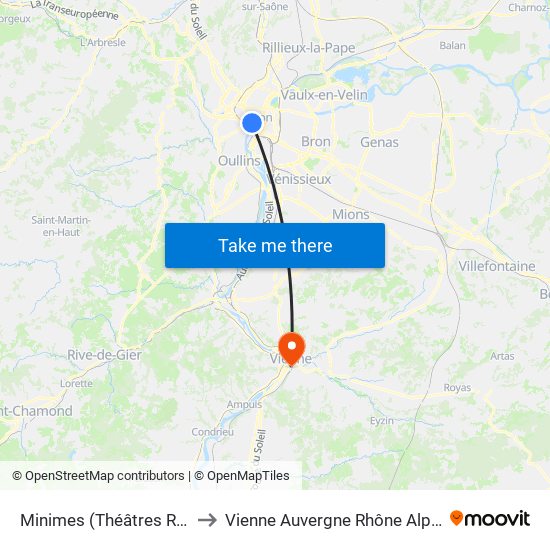 Minimes (Théâtres Romains) to Vienne Auvergne Rhône Alpes France map