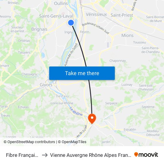 Fibre Française to Vienne Auvergne Rhône Alpes France map