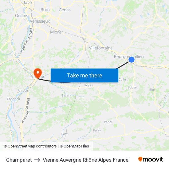 Champaret to Vienne Auvergne Rhône Alpes France map