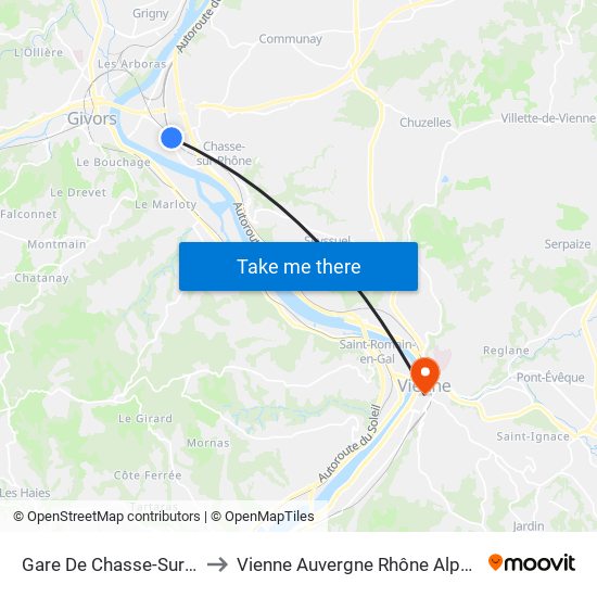 Gare De Chasse-Sur-Rhône to Vienne Auvergne Rhône Alpes France map