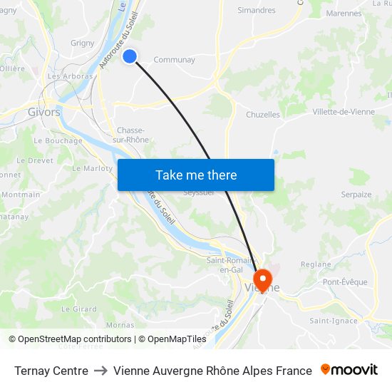 Ternay Centre to Vienne Auvergne Rhône Alpes France map