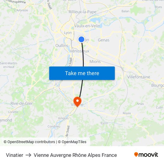 Vinatier to Vienne Auvergne Rhône Alpes France map