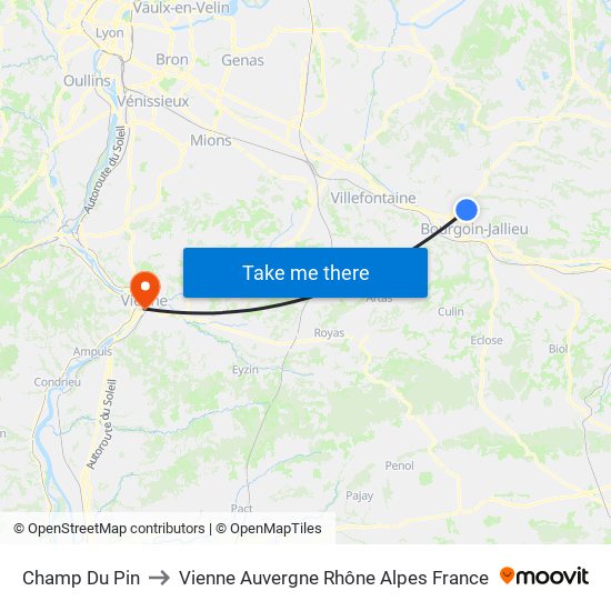 Champ Du Pin to Vienne Auvergne Rhône Alpes France map