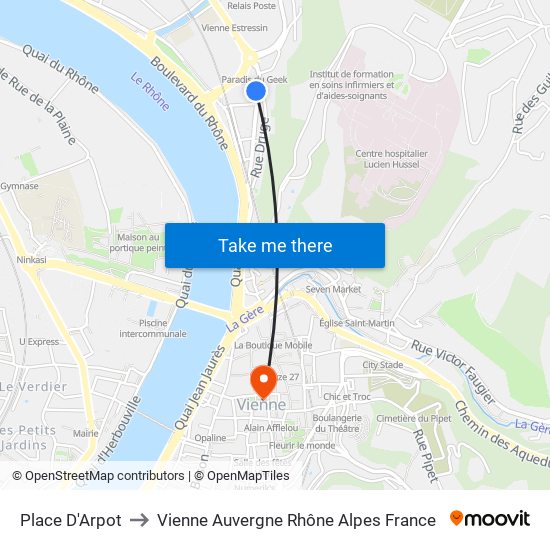 Place D'Arpot to Vienne Auvergne Rhône Alpes France map