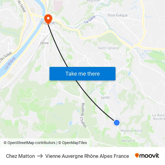 Chez Matton to Vienne Auvergne Rhône Alpes France map