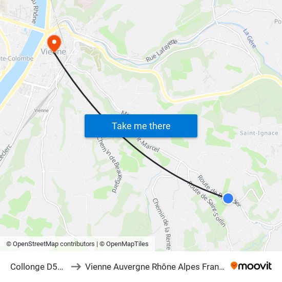 Collonge D538 to Vienne Auvergne Rhône Alpes France map