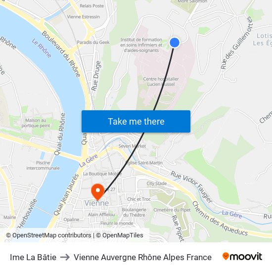 Ime La Bâtie to Vienne Auvergne Rhône Alpes France map