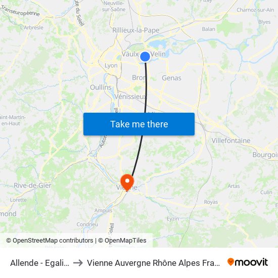 Allende - Egalité to Vienne Auvergne Rhône Alpes France map