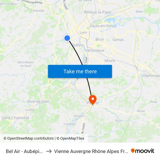 Bel Air - Aubépines to Vienne Auvergne Rhône Alpes France map