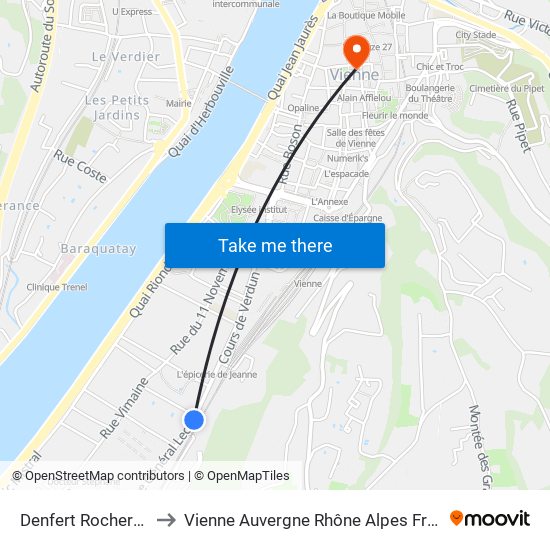 Denfert Rochereau to Vienne Auvergne Rhône Alpes France map