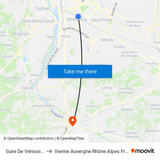 Gare De Vénissieux to Vienne Auvergne Rhône Alpes France map