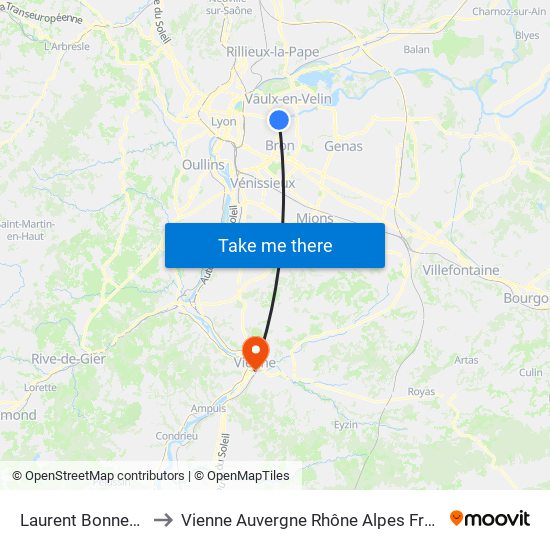 Laurent Bonnevay to Vienne Auvergne Rhône Alpes France map