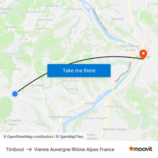 Timbout to Vienne Auvergne Rhône Alpes France map