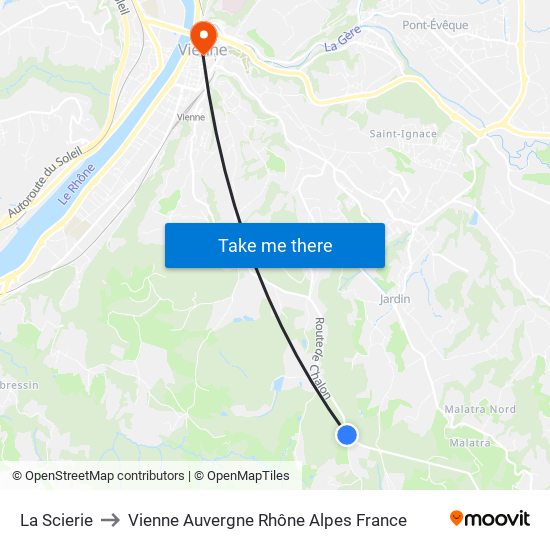 La Scierie to Vienne Auvergne Rhône Alpes France map
