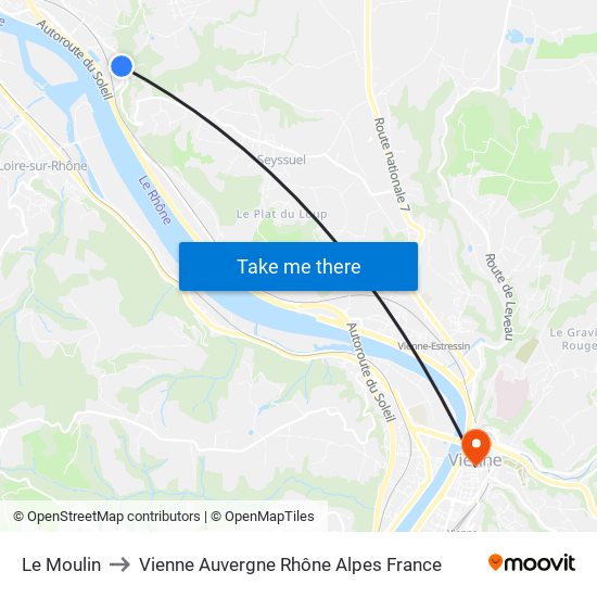Le Moulin to Vienne Auvergne Rhône Alpes France map