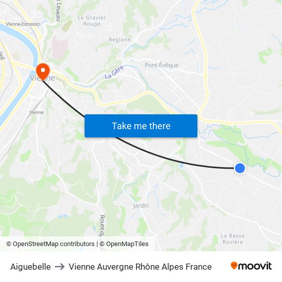 Aiguebelle to Vienne Auvergne Rhône Alpes France map