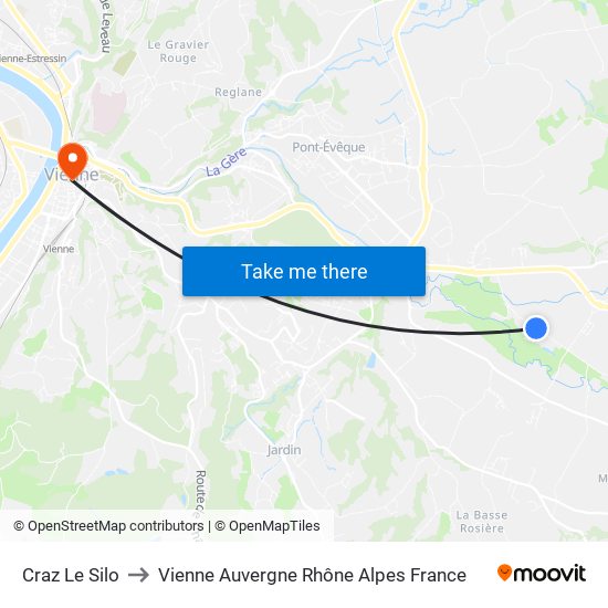 Craz Le Silo to Vienne Auvergne Rhône Alpes France map