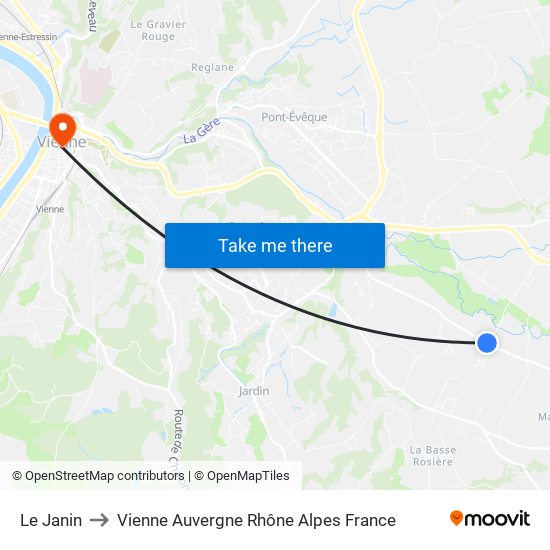 Le Janin to Vienne Auvergne Rhône Alpes France map