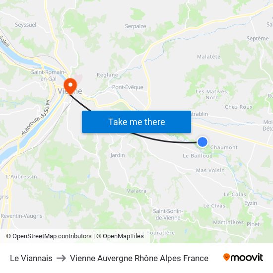 Le Viannais to Vienne Auvergne Rhône Alpes France map