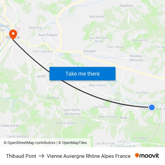 Thibaud Pont to Vienne Auvergne Rhône Alpes France map
