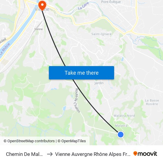 Chemin De Malatra to Vienne Auvergne Rhône Alpes France map