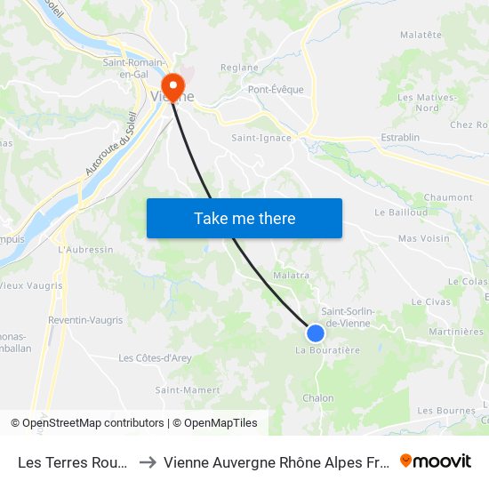 Les Terres Rouges to Vienne Auvergne Rhône Alpes France map