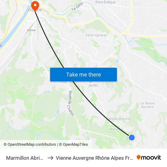 Marmillon Abribus to Vienne Auvergne Rhône Alpes France map
