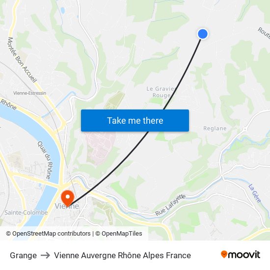 Grange to Vienne Auvergne Rhône Alpes France map