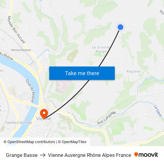 Grange Basse to Vienne Auvergne Rhône Alpes France map