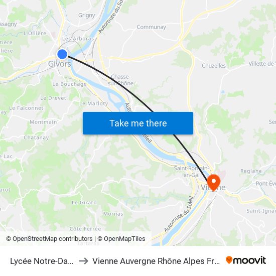 Lycée Notre-Dame to Vienne Auvergne Rhône Alpes France map