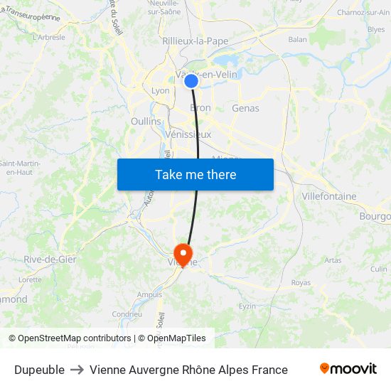 Dupeuble to Vienne Auvergne Rhône Alpes France map