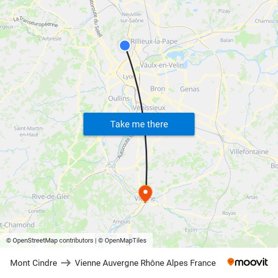 Mont Cindre to Vienne Auvergne Rhône Alpes France map
