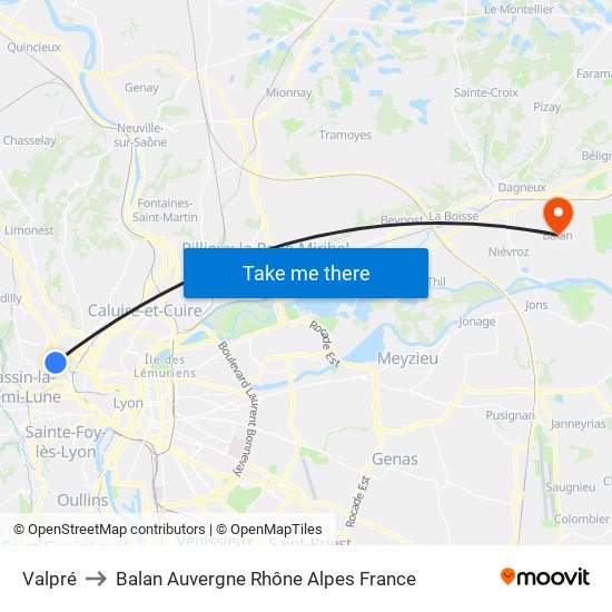 Valpré to Balan Auvergne Rhône Alpes France map