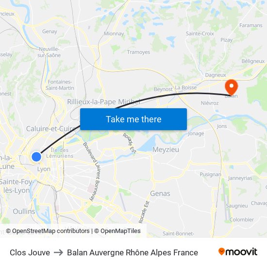Clos Jouve to Balan Auvergne Rhône Alpes France map