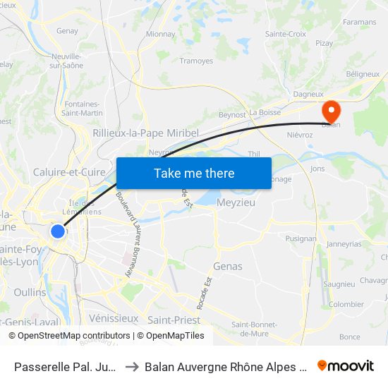 Passerelle Pal. Justice to Balan Auvergne Rhône Alpes France map