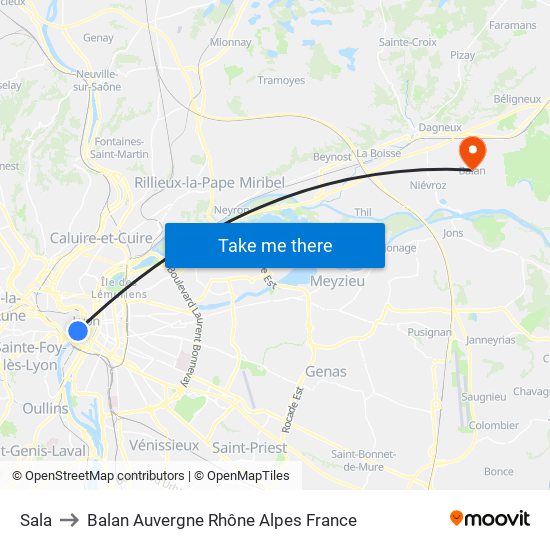 Sala to Balan Auvergne Rhône Alpes France map