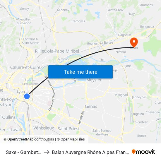 Saxe - Gambetta to Balan Auvergne Rhône Alpes France map