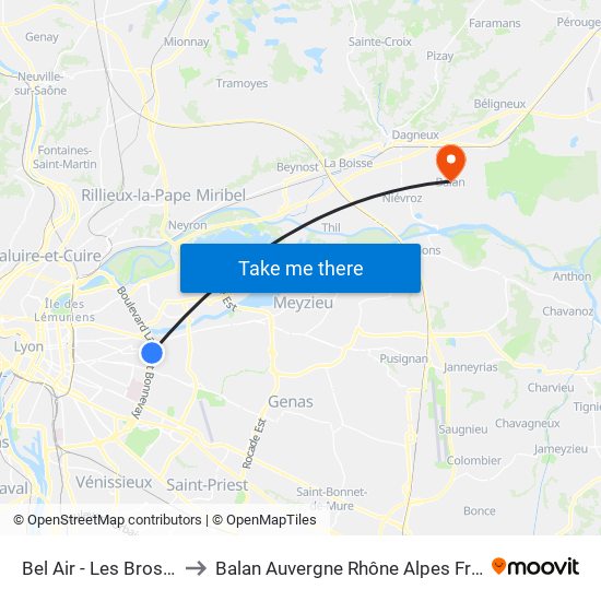 Bel Air - Les Brosses to Balan Auvergne Rhône Alpes France map