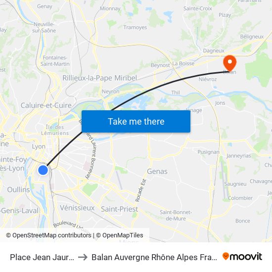 Place Jean Jaurès to Balan Auvergne Rhône Alpes France map