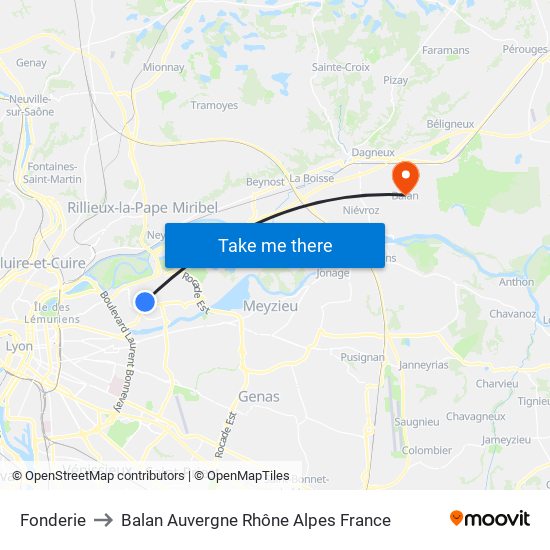 Fonderie to Balan Auvergne Rhône Alpes France map