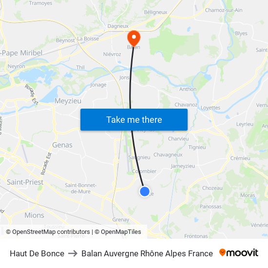 Haut De Bonce to Balan Auvergne Rhône Alpes France map