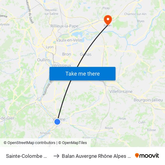 Sainte-Colombe Mairie to Balan Auvergne Rhône Alpes France map