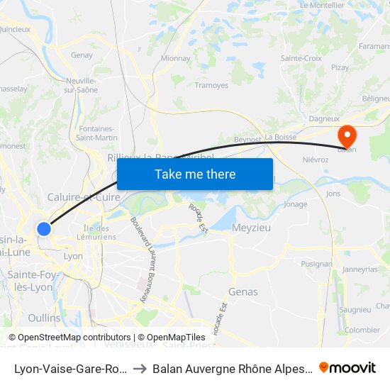 Lyon-Vaise-Gare-Routière to Balan Auvergne Rhône Alpes France map