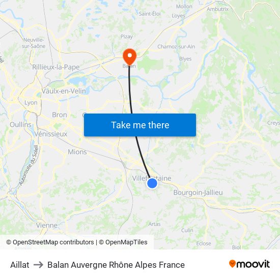 Aillat to Balan Auvergne Rhône Alpes France map