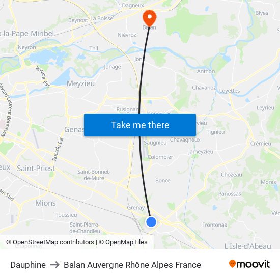 Dauphine to Balan Auvergne Rhône Alpes France map