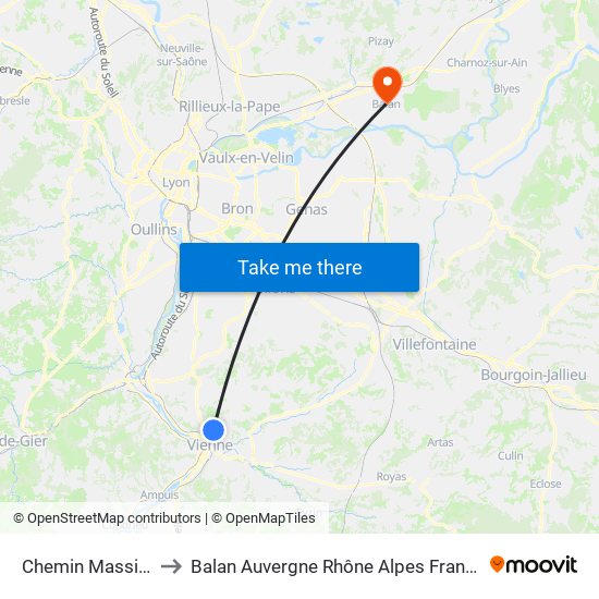 Chemin Massier to Balan Auvergne Rhône Alpes France map