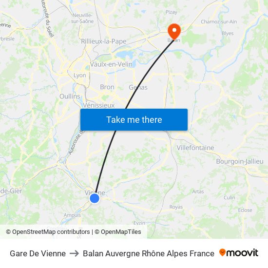 Gare De Vienne to Balan Auvergne Rhône Alpes France map